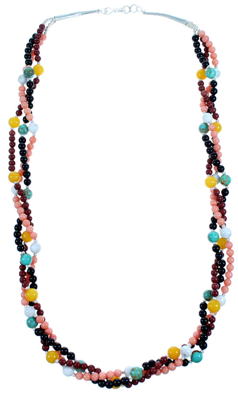 Genuine Sterling Silver Multicolor 3-Strand Twisted Bead Necklace LX114537