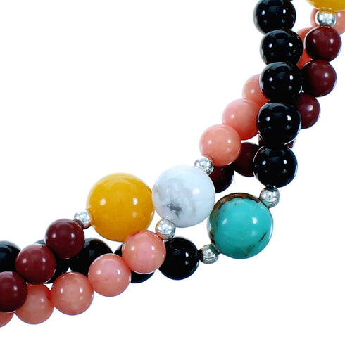 Genuine Sterling Silver Multicolor 3-Strand Twisted Bead Necklace LX114537