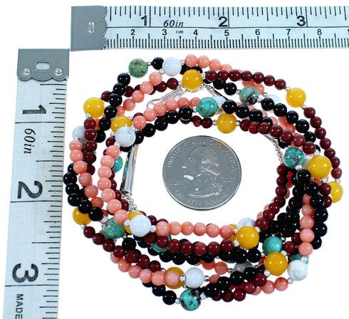 Genuine Sterling Silver Multicolor 3-Strand Twisted Bead Necklace LX114537