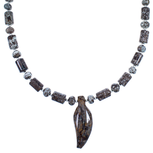 Genuine Sterling Silver Brown Agate And Jasper Leaf Bead Necklace LX114544
