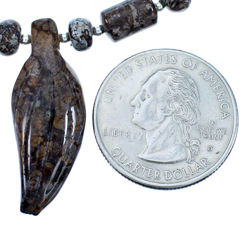 Genuine Sterling Silver Brown Agate And Jasper Leaf Bead Necklace LX114544