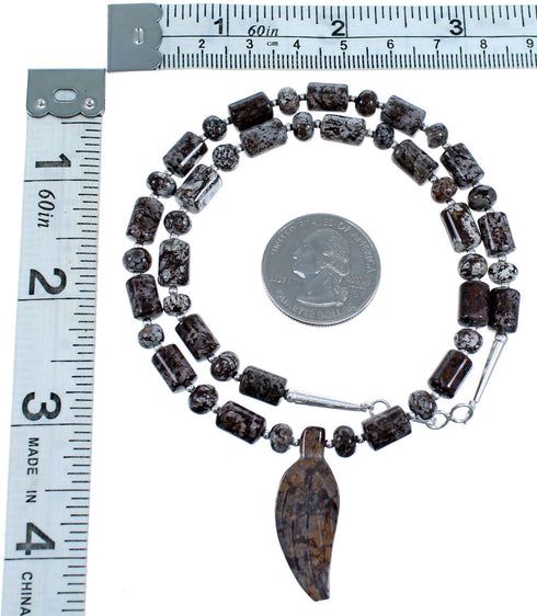 Genuine Sterling Silver Brown Agate And Jasper Leaf Bead Necklace LX114544