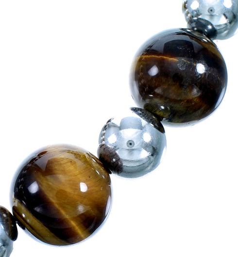 Tiger Eye Genuine Sterling Silver Bead Necklace And Earring Set LX114585