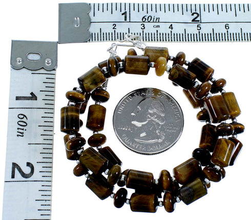 Tiger Eye And Sterling Silver Southwest Bead Necklace SX114608