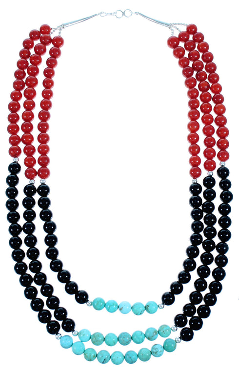 Authentic Sterling Silver Multicolor 3-Strand Bead Necklace RX114624