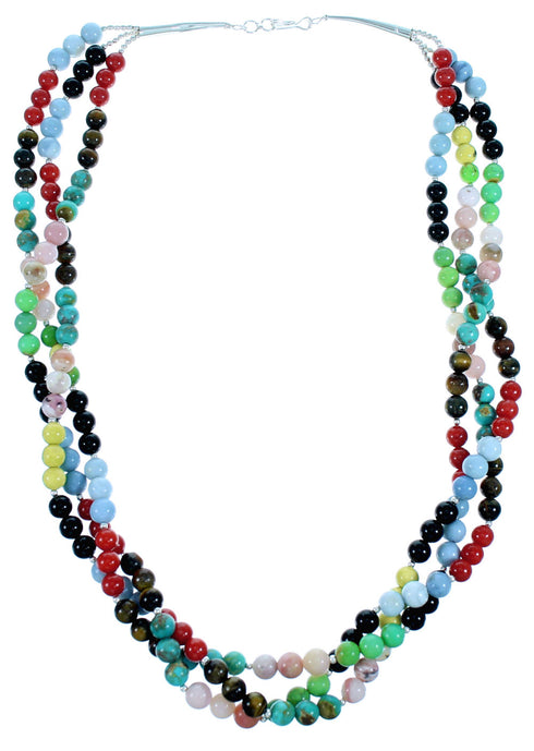 Sterling Silver Multicolor 3-Strand Bead Necklace RX114627