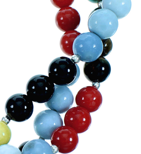 Sterling Silver Multicolor 3-Strand Bead Necklace RX114627