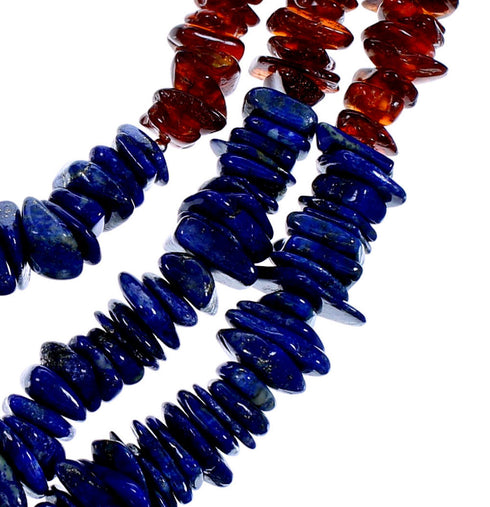 Sterling Silver 3-Strand Amber And Lapis Bead Necklace SX114681
