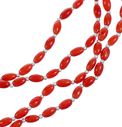4-Strand Coral And Sterling Silver Southwest Bead Necklace SX114677