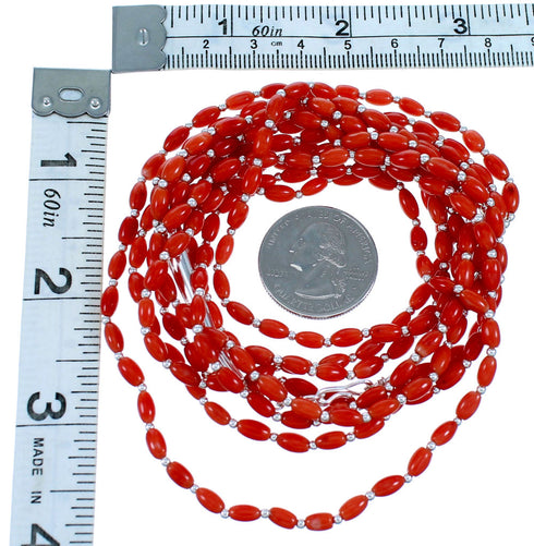 4-Strand Coral And Sterling Silver Southwest Bead Necklace SX114677
