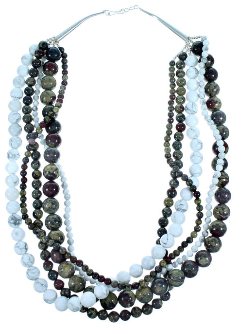 Dragon Blood Jasper And Howlite Sterling Silver 5-Strand Bead Necklace SX114685
