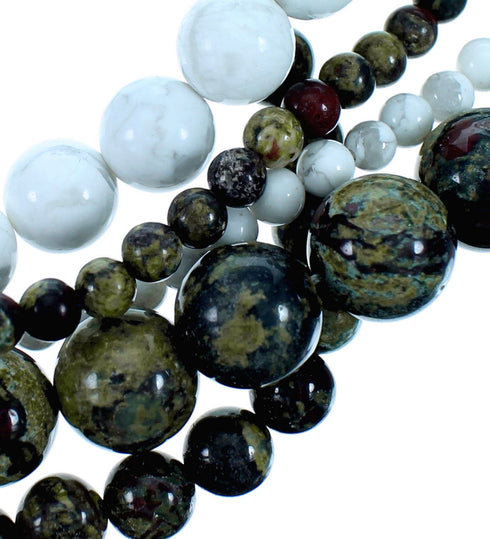 Dragon Blood Jasper And Howlite Sterling Silver 5-Strand Bead Necklace SX114685