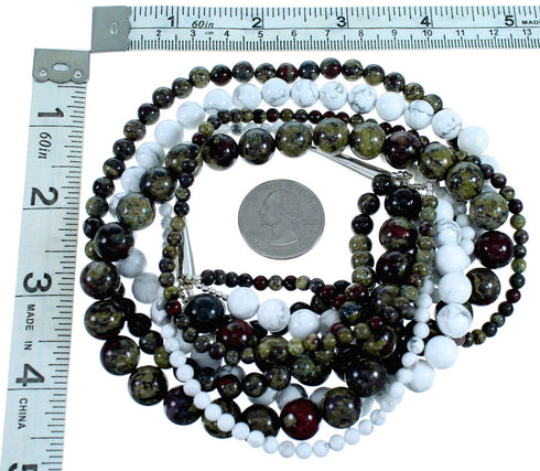 Dragon Blood Jasper And Howlite Sterling Silver 5-Strand Bead Necklace SX114685