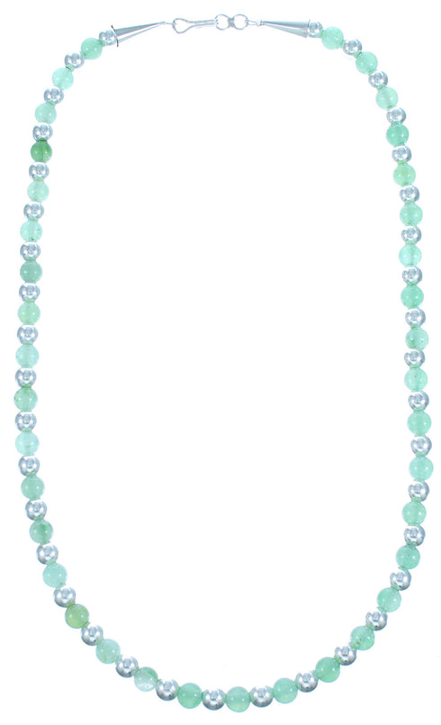 Genuine Sterling Silver Aventurine Bead Necklace RX114670
