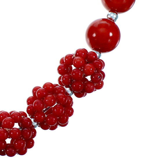 Genuine Sterling Silver Southwest Coral Bead Necklace Set RX114761