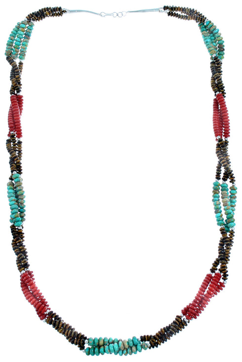 Multicolor Sterling Silver 3-Strand Twisted Bead Necklace RX114764