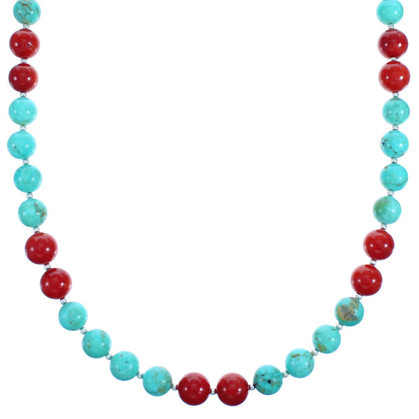Sterling Silver Turquoise Coral Bead Necklace RX114773
