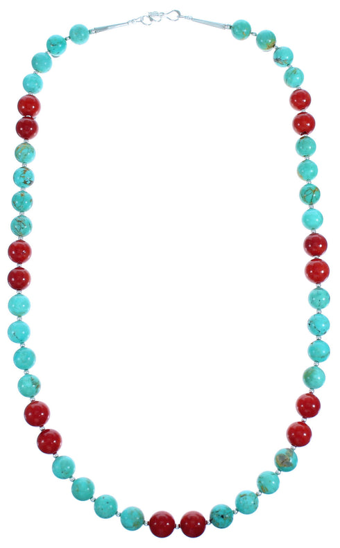 Sterling Silver Turquoise Coral Bead Necklace RX114773