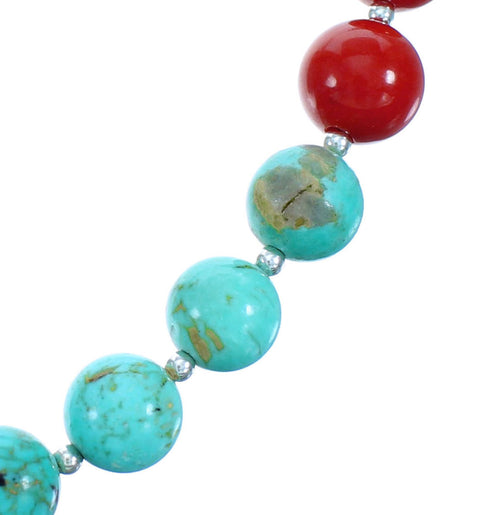 Sterling Silver Turquoise Coral Bead Necklace RX114773