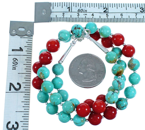 Sterling Silver Turquoise Coral Bead Necklace RX114773