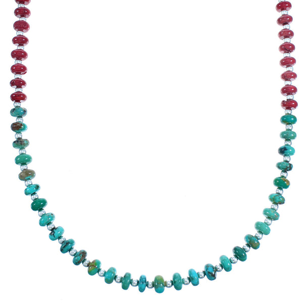 Southwest Turquoise Coral Sterling Silver Bead Choker Necklace RX114802