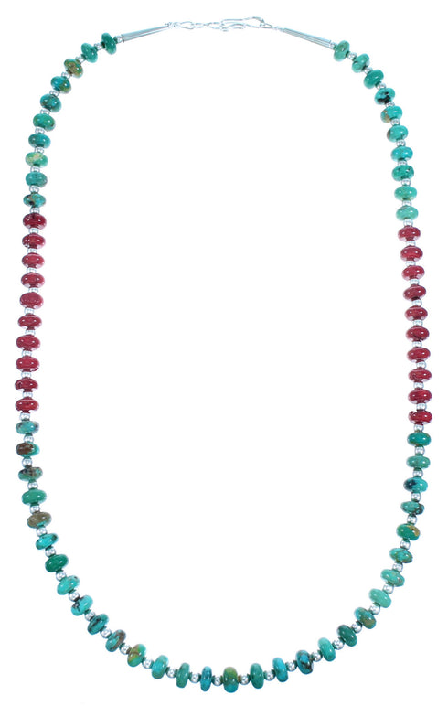 Southwest Turquoise Coral Sterling Silver Bead Choker Necklace RX114802