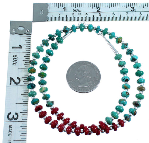 Southwest Turquoise Coral Sterling Silver Bead Choker Necklace RX114802