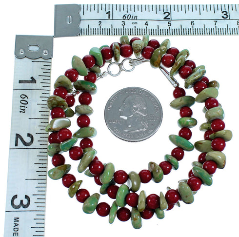 Sterling Silver Southwest Turquoise Coral Bead Necklace RX114812