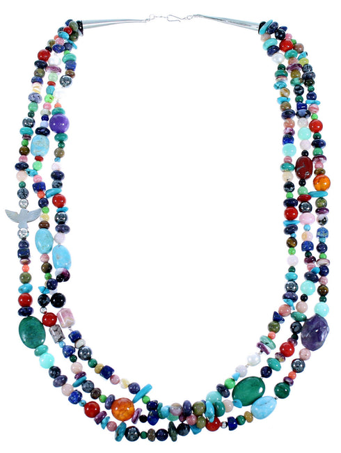 Sterling Silver 3-Strand Treasure Multicolor Bead Necklace RX114848