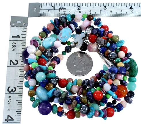 Sterling Silver 3-Strand Treasure Multicolor Bead Necklace RX114848