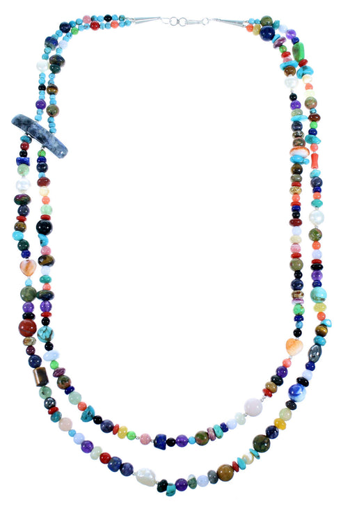 Multicolor Genuine Sterling Silver 2-Strand Treasure Bead Necklace RX114846