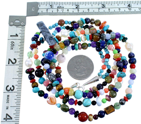 Multicolor Genuine Sterling Silver 2-Strand Treasure Bead Necklace RX114846