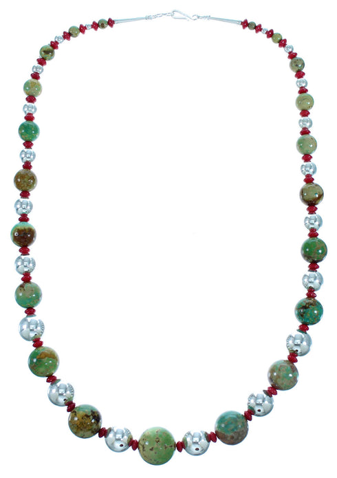 Turquoise And Coral Genuine Sterling Silver Southwest Bead Necklace SX114870