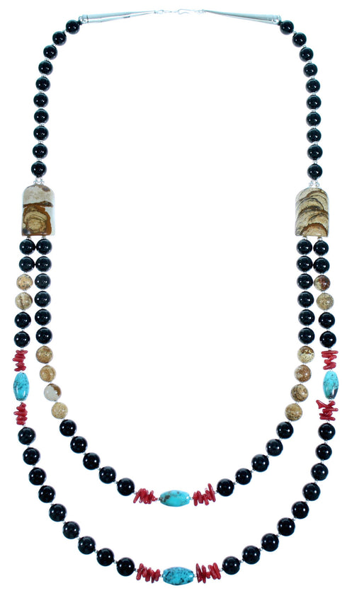 Multicolor Genuine Sterling Silver 2-Strand Bead Necklace RX114917