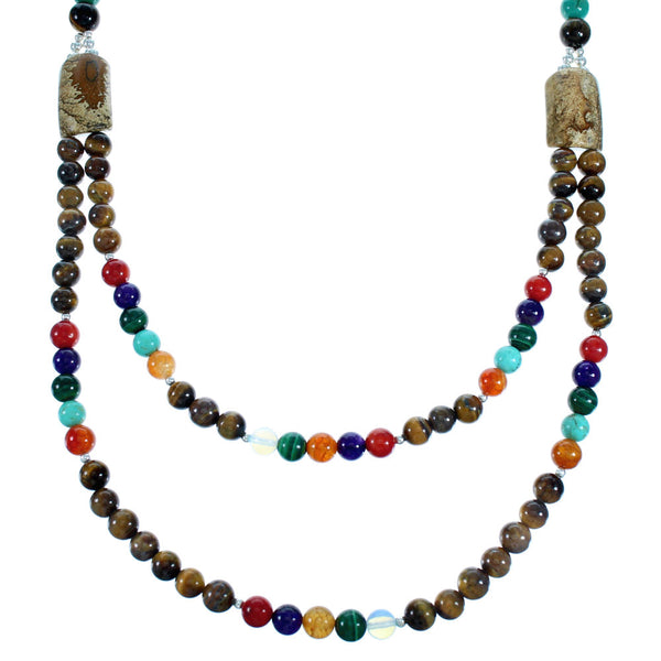 Southwest Multicolor Sterling Silver 2-Strand Bead Necklace RX114916