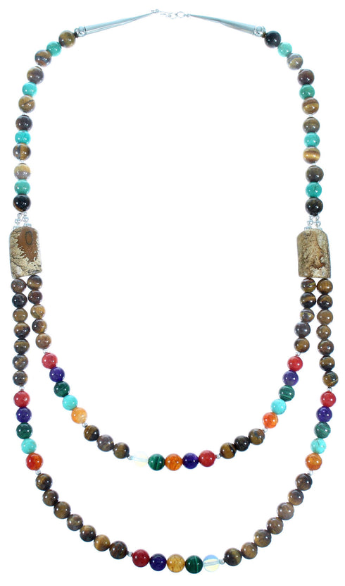 Southwest Multicolor Sterling Silver 2-Strand Bead Necklace RX114916