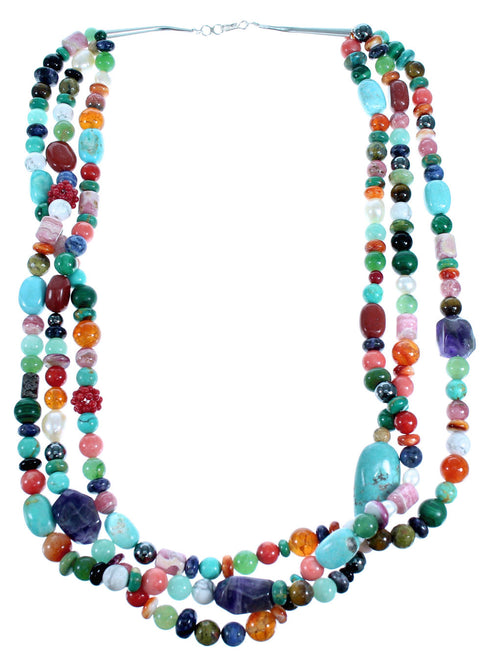 Multicolor Sterling Silver 3-Strand Treasure Bead Necklace Set RX114918
