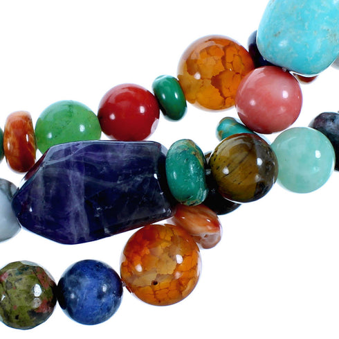 Multicolor Sterling Silver 3-Strand Treasure Bead Necklace Set RX114918