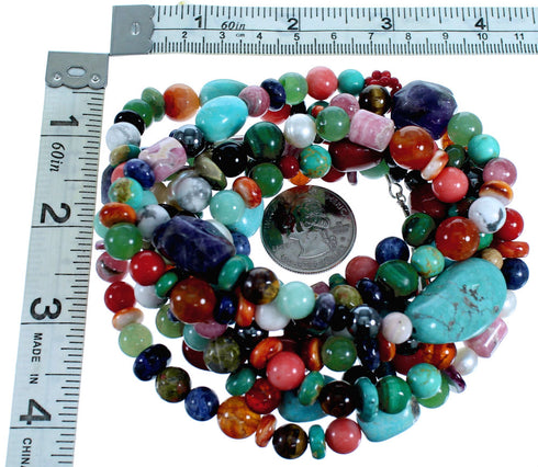 Multicolor Sterling Silver 3-Strand Treasure Bead Necklace Set RX114918