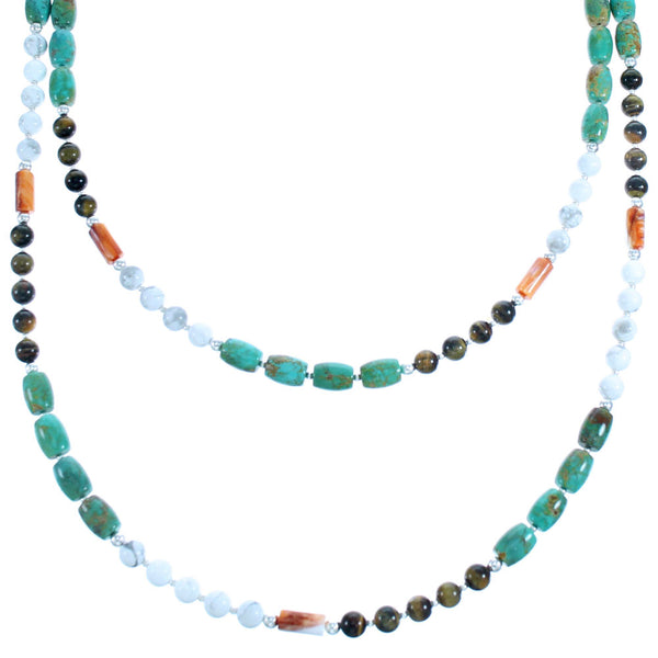 Multicolor 2-Strand Sterling Silver Bead Necklace SX115153