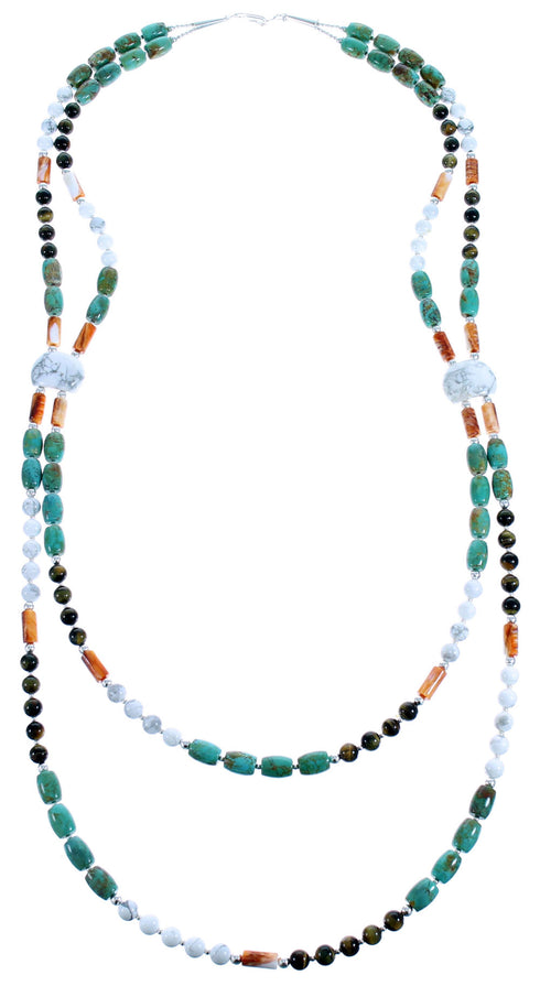 Multicolor 2-Strand Sterling Silver Bead Necklace SX115153