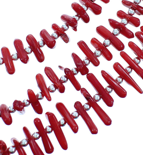 Sterling Silver 3-Strand Turquoise And Coral Bead Necklace SX115151