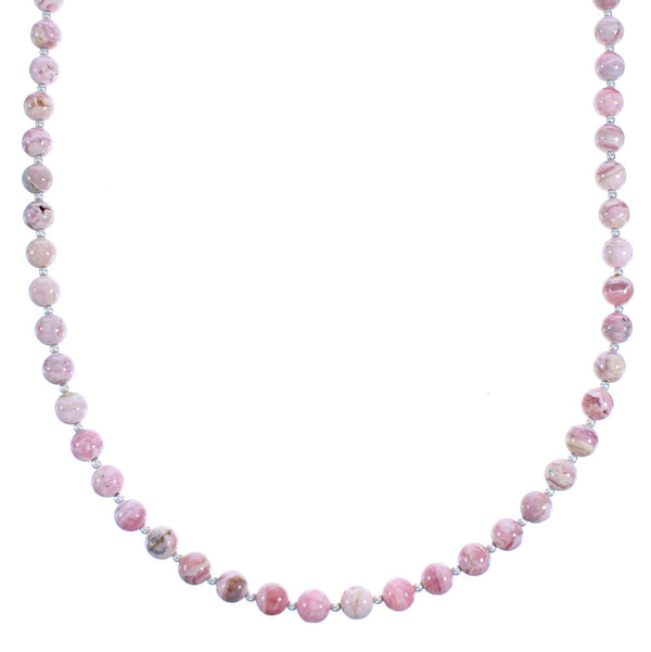 Rhodochrosite And Genuine Sterling Silver Bead Necklace RX115232