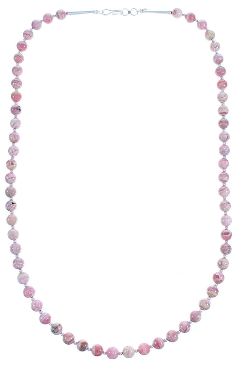 Rhodochrosite And Genuine Sterling Silver Bead Necklace RX115232