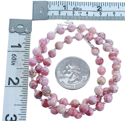 Rhodochrosite And Genuine Sterling Silver Bead Necklace RX115232