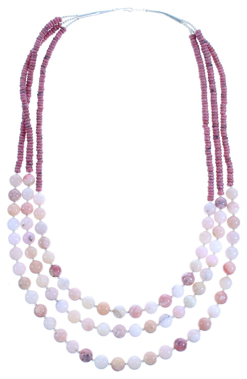 Rhodochrosite And Pink Opal Agate Sterling Silver 3-Strand Bead Necklace RX115202