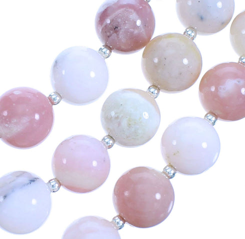 Rhodochrosite And Pink Opal Agate Sterling Silver 3-Strand Bead Necklace RX115202