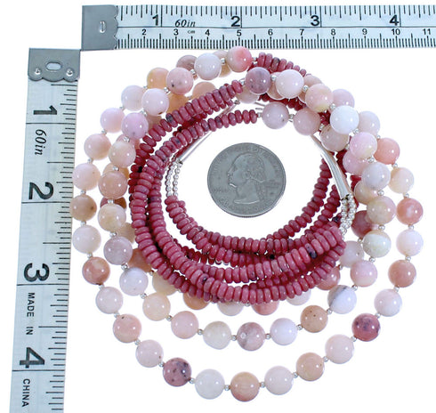 Rhodochrosite And Pink Opal Agate Sterling Silver 3-Strand Bead Necklace RX115202