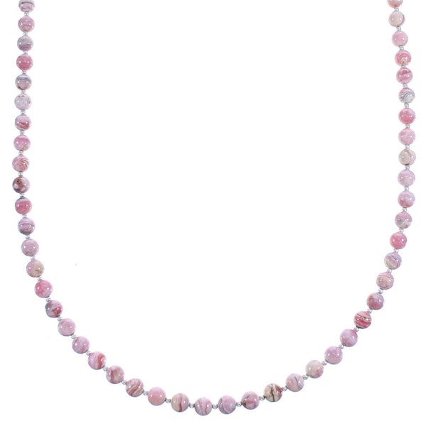 Southwest Sterling Silver Rhodochrosite Bead Necklace RX115235
