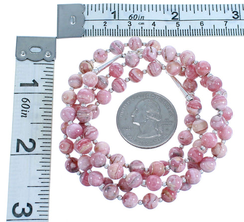 Southwest Sterling Silver Rhodochrosite Bead Necklace RX115235